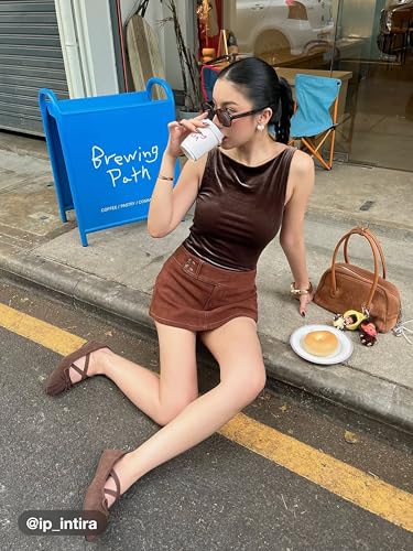 CIDER Suede Skirt for Women Mini Skirt Low Waist Solid Button Slim Fit Lined Mini Skirts2