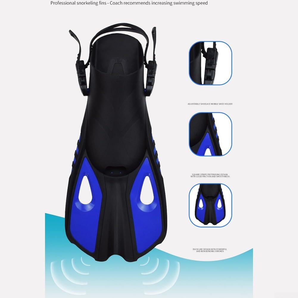 Set da snorkeling con boccaglio Dry Top, maschera regolabile e pinne, lente in vetro temperato, design a tacco aperto per avventure di nuoto e immersioni, blu