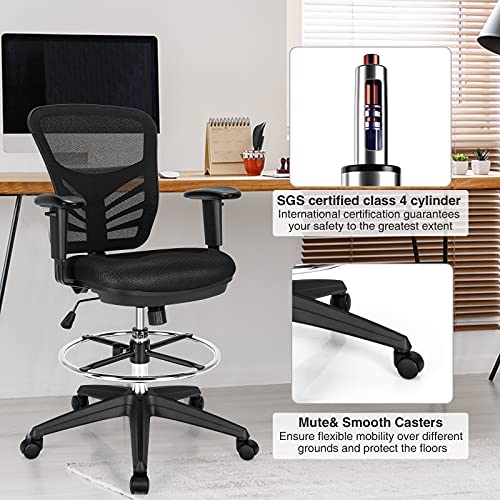 Giantex Mesh Drafting Chair, Standing Desk Chair, Tall Office Chair With Foot Ring, Lumbar Support, Height Adjustable Swivel Rolling Chair Mid Back Task Chair Ergonomic Drafting Stool (1, Black) #TOP5