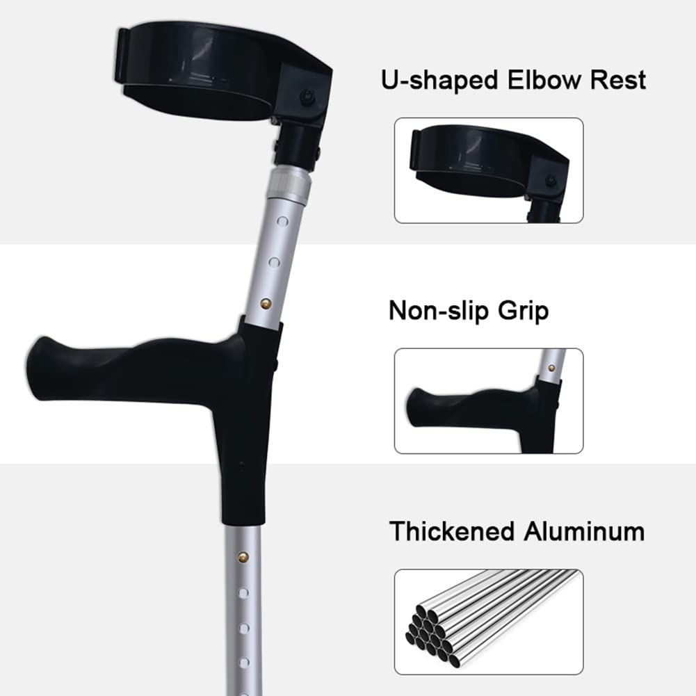 Muletas de Antebrazo Ajustables, Muletas de Brazo Ligeras para Adultos, Muletas Ergonómicas de Aluminio, Cómodas en La Muñeca, Altura Aplicable: 160-200 cm (Size : 1 Pair)