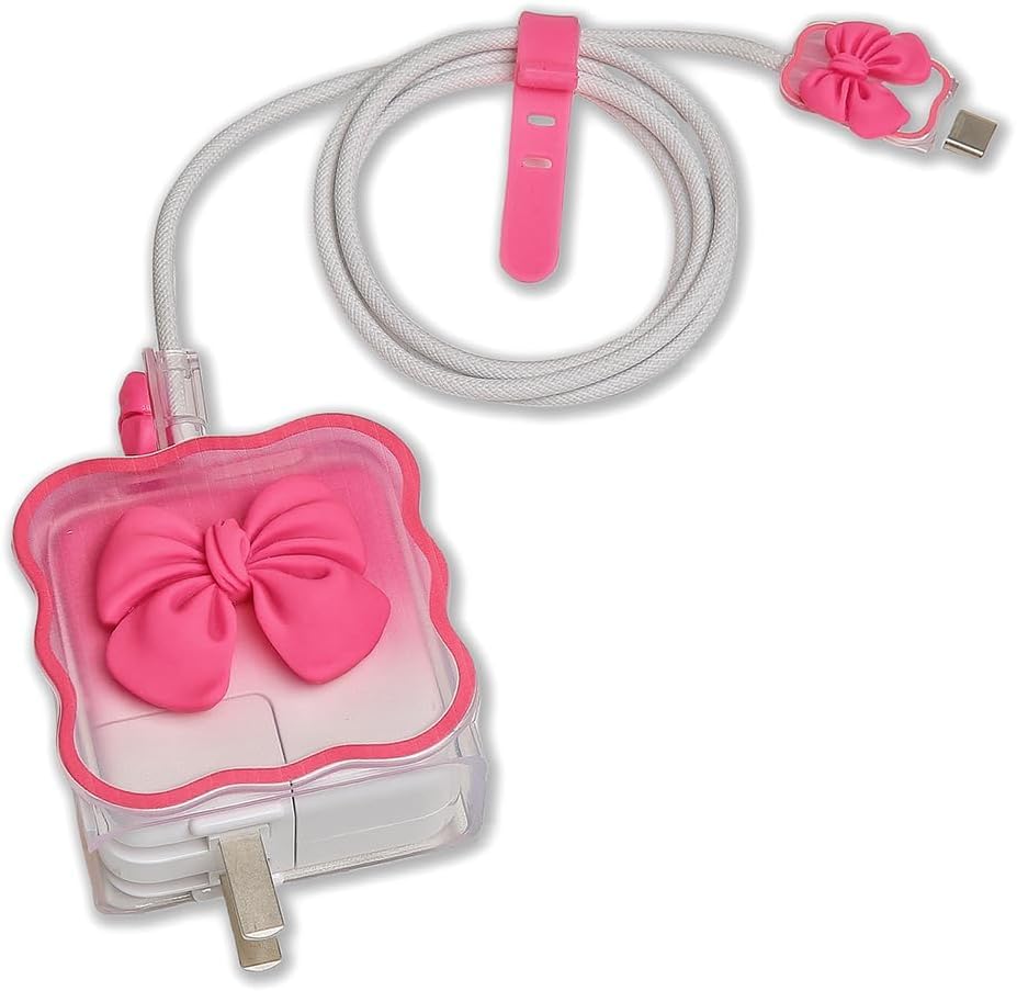 Image of FACTOTECH Case for MacBook & iPad Charger, 29w 30w 35w Charger Case, Travel Cord Organizer, Accessories (for Apple 29w 30w 35w Adapter)-Magenta Bow