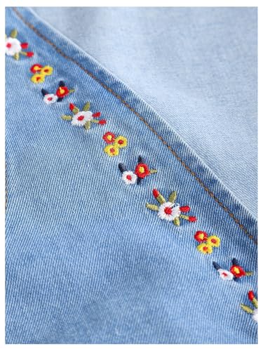 MakeMeChic Girl's Floral Embroidery Denim Vests Tie V Neck Sleeveless Summer Boho Vest4