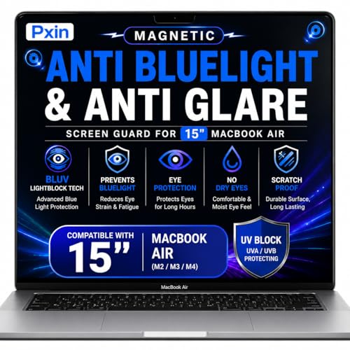 Image of Pxin Magnetic Laptop Anti Bluelight and Anti Glare Screen Guard compatible with 15 inch MacBook Air | BLUV Lightblock Tech | Scratch Proof | Prevents bluelight | Eye Protection | No Dry Eyes
