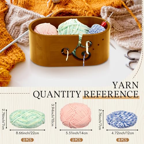 Image of Marsui Oval Wooden Yarn Bowls with 3 Holes Curly Design Yarn Holder for Crocheting, Crochet Bowl for Knitting Storage Crocheters Gift Knitting Supplies, 5.47 x 10.79 x 4.72 Inch