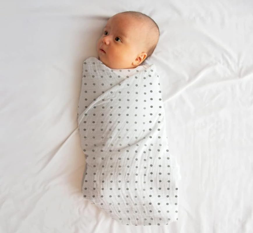 Image of Muslin Baby Swaddle Set, Printed Muslin Swaddle Wrap for New Born Baby Pack of 3 Baby Bath Towel 120 cm X 120 cm - Grey Polka, Zigzag & Monkey