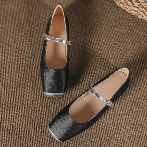 Hee grand Women Mary Jane Flats Shoes Square Toe Satin Dress Shoes Comfortable Casual Ballet Flats4