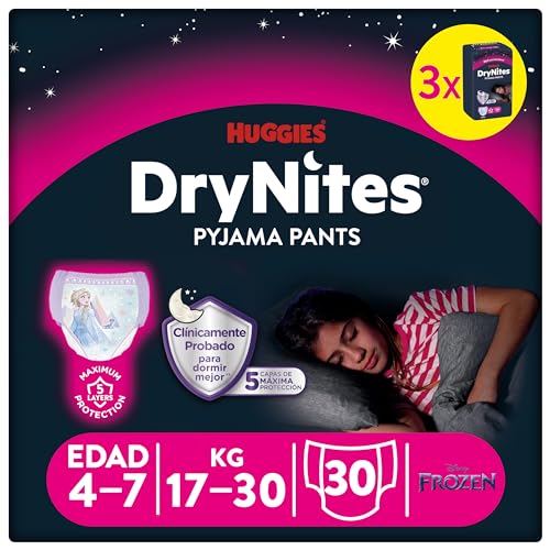 Huggies DryNites Calzoncillos absorbentes para niño 4-7 (17-30 kg), Clínicamente probado con 5 capas de protección …