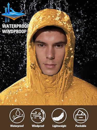 Image of UIQUR Mens Lightweight Rain Jacket Waterproof Windbreaker Packable Rain Coat with Hood for Golf Running Hiking Travel