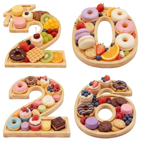 2026 Charcuterie Numbers Fillable Graduation Decorations Wooden Number Charcuterie Food Tray Graduation Party Decorations for Fruit Cheese Platter Candy Cake Plates