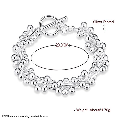 Fashion Sterling Silver Ball Bead Chain Bracelet -Handmade Link Chain Bracelet For Women Mom Wife Valentine Mothers day Gift, Toggle Button 8"2