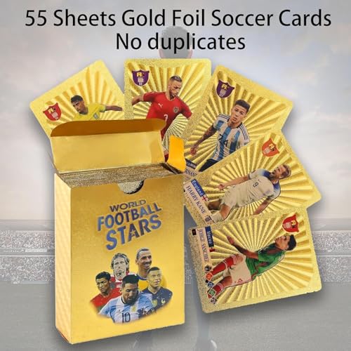 Image of Champions League Football Collector Cards - 55 PCS Unofficial Trading Card Game Pack For Kids & Fans | Soccer Cards For Boys, Girls, Gifting (Football Gold)