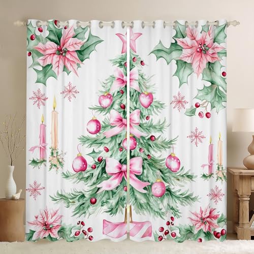 Feelyou Pink Christmas Curtains for Bedroom Living Room Xmas Tree