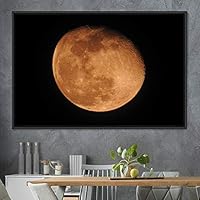 Framed Canvas Wall Art Lunar Eclipse Aerial Astronomy & Space Expressive Global Moon Multicolor Photography Realism Warm - 16x24 inches