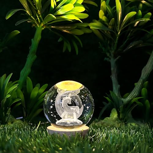Image of 3D Crystal Ball Night Light with Wooden Base, Aesthetic Clear LED Lamp for Home and Bedroom Touch Switch, Warm Light for Kids and Teens Perfect Birthday & Anniversary (Unicorn)