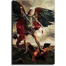 St Michael Vanquishing Satan Painting Canvas Wall Art Poster Picture Print Home Room Decor Mural 20x30inch-Framed,style8