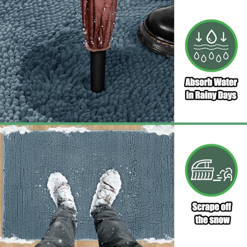 IM HOME Chenille Absorbent Outdoor Doormat 30" x 20", Washable Muddy Door Mats for Dog Non Slip Indoor Doormat Dog Mat for Muddy Paw Front Inside Doormats for Entryway Dusty Blue