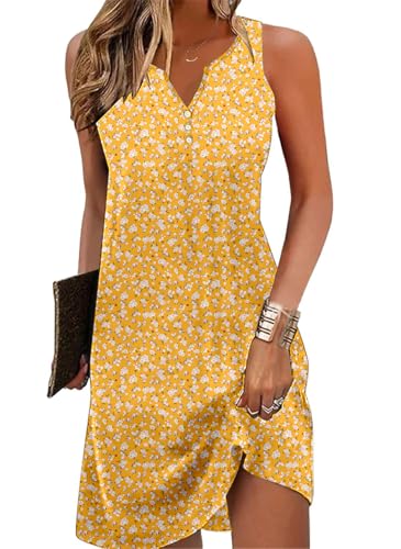 Image of Ladlop Summer Dresses for Women 2026 Beach Loose Casual A Line Dress Sleeveless V-Neck Sundress with Pockets