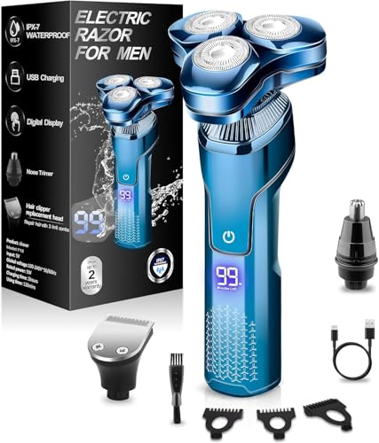 Image of Men's Electric Razor, Upgraded 4D Floating Magnetic Blade Head Rotary Shaver, 3-in-1 Multifunctional for Beard /Nose /Sideburns, IPX7 Waterproof Rechargeable Cordless Shaver, Turbo Speed, Gift for Men