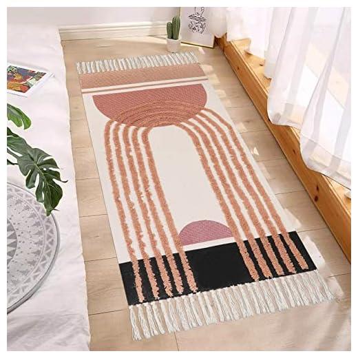 Ailsan Boho Runner Rug 2'X4.3 Machine Washable Bedroom Rug Cotton Woven Tufted Area Rug with Tassels Kitchen Runner Rug Bohemian Fringe Accent Rug for Bathroom Hallway Entryway Doorway