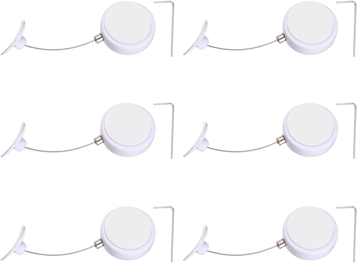 PATIKIL Retractable Remote Control Cable Tether (3.3ft / 1M, White)(6 Set) Round Remote Control Security Lanyard Lock Adjustable Locking Leash with Plastic Cap, Suit for - TVs/Tablets