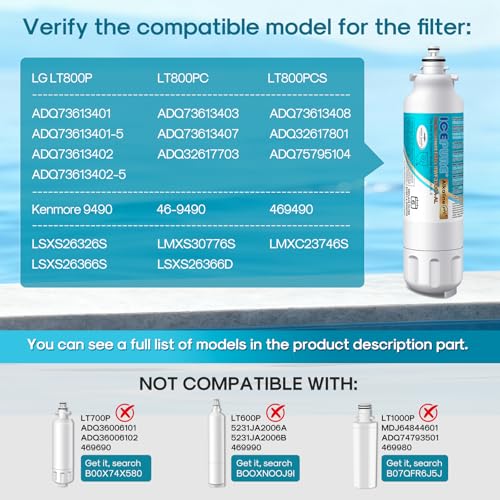 Image of ICEPURE Alkaline ADQ73613401 Refrigerator Water Filter and Air Filter Replacement for LG LT800P, LT800PC, ADQ75795104, ADQ736134, ADQ73613402 Kenmore 9490 LSXS26326S LSXS26366S, Enhances PH, 2Combo