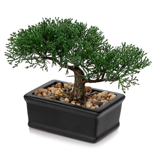 Artificial Bonsai Tree Juniper Faux Plants Indoor Fake Plants Decor with Ceramic Pots for Home Table...