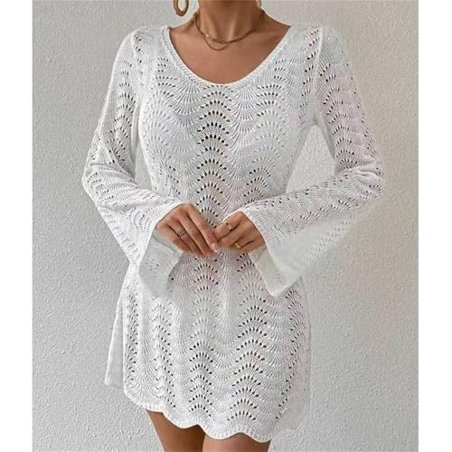 Cache-maillot de bain à manches longues en tricot creux pour femme - 4