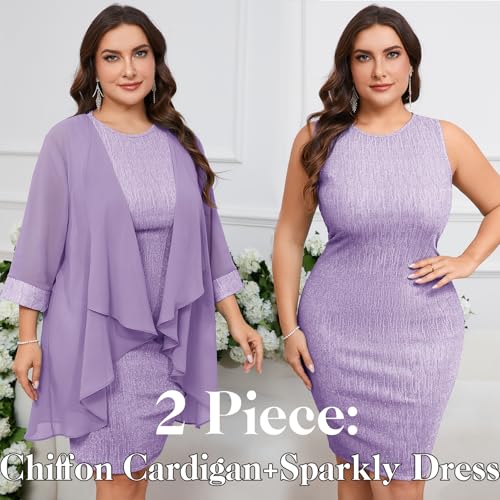Image of ZOMVA Plus Size Sparkly Formal Dress Suit 2 Piece Mother of The Bride Groom Chiffon Jacket Outfit Cocktail Evening