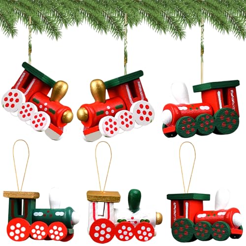 6 Stück Christbaumschmuck Holz, Eisenbahn Weihnachtsbaumschmuck,...