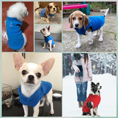 Hundepullover Kleine Hunde,2 Stück Hundepullover,mit D-Ring Hunde Pullover,Hundepulli für Kleine Hunde,Geeignet für Den Innen-und Außenbereich Im Herbst und Winter (Rot,Blau)