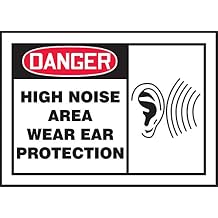 Accuform LPPE003VSP Adhesive Label, Legend "Danger HIGH Noise Area WEAR Ear Protection", 3.5" Height, 3.5" Length x 5" Width x 0.004" Thickness, Vinyl, Red/Black on White Pack of 5