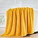 NEWCOSPLAY Light Purple Leaves Pattern Throw Blanket & 3D Waffle Checkered Mustard Yellow Throw Blanket