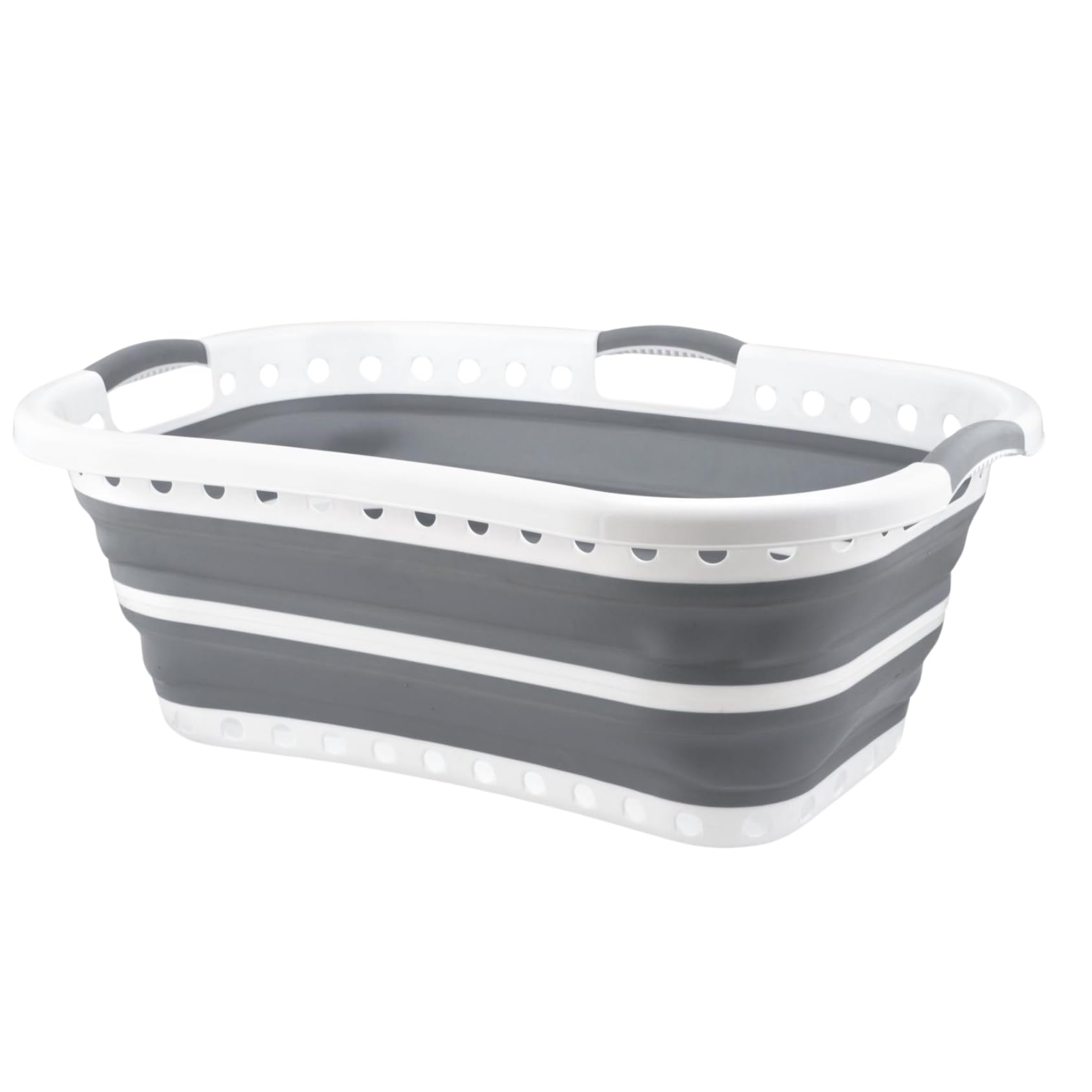 HOMESHOPA Collapsible Laundry Basket, 37 Litre Grey Large Hip Hugger Folding Plastic Silicone Washing Clothes Organiser, Pop Up Clothing Portable Washing Tub Laundry Storage Hamper