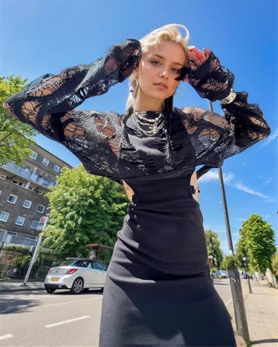 Image of Goth Y2K Striped Sweater Grunge Ripped Punk Gothic Sweaters for Women