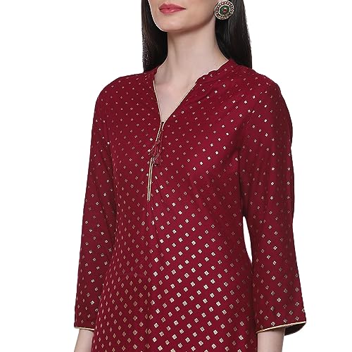 Image of Rangriti Maroon Liva Straight Printed Kurta for Women