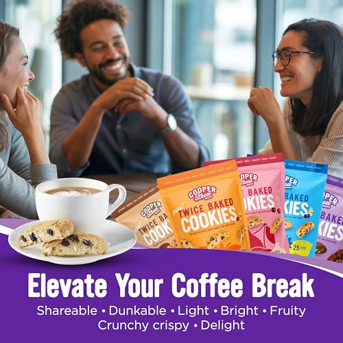 Cooper Street Twice Baked Biscotti Cookies Variety Pack - 5 Pack (5oz Each) - Light and Crispy Coffee Cookies 5 Flavors Assortment - Low-Calorie Snacks for Adults & Kids - Dairy & Peanut Free, Kosher