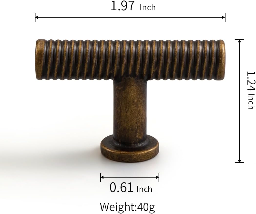 YAGU 10 Pack T bar Antique Brass Kitchen Cabinet Knobs 2 Inch Dresser Drawer Knob Aged Bronze Furniture Hardware Vintage Brass Pulls for Closet Cupboard Wardrobe
