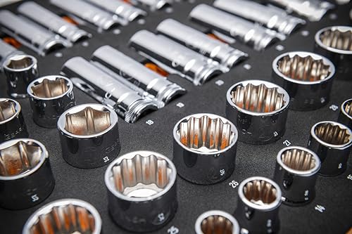 Image of GEARWRENCH 67 Piece 1 /2 inch Drive Master Metric Chrome Socket Set in Foam Storage Tray - GWMSSKT12MM