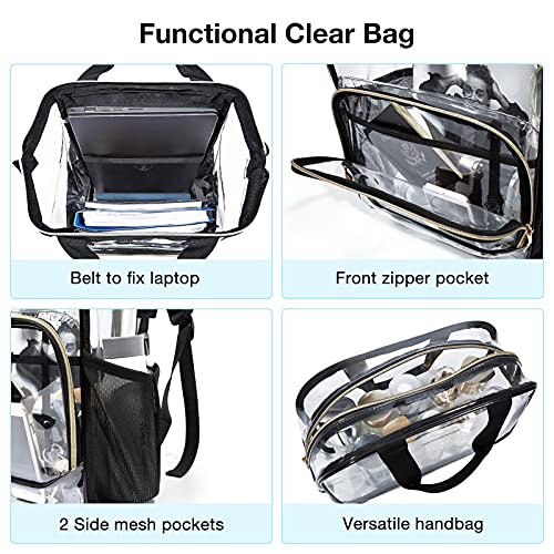 Light Flight Clear Backpack Heavy Duty Transparent Backpack Set See Through Bookbags Durable Backpacks For College, Security, Black #TOP2