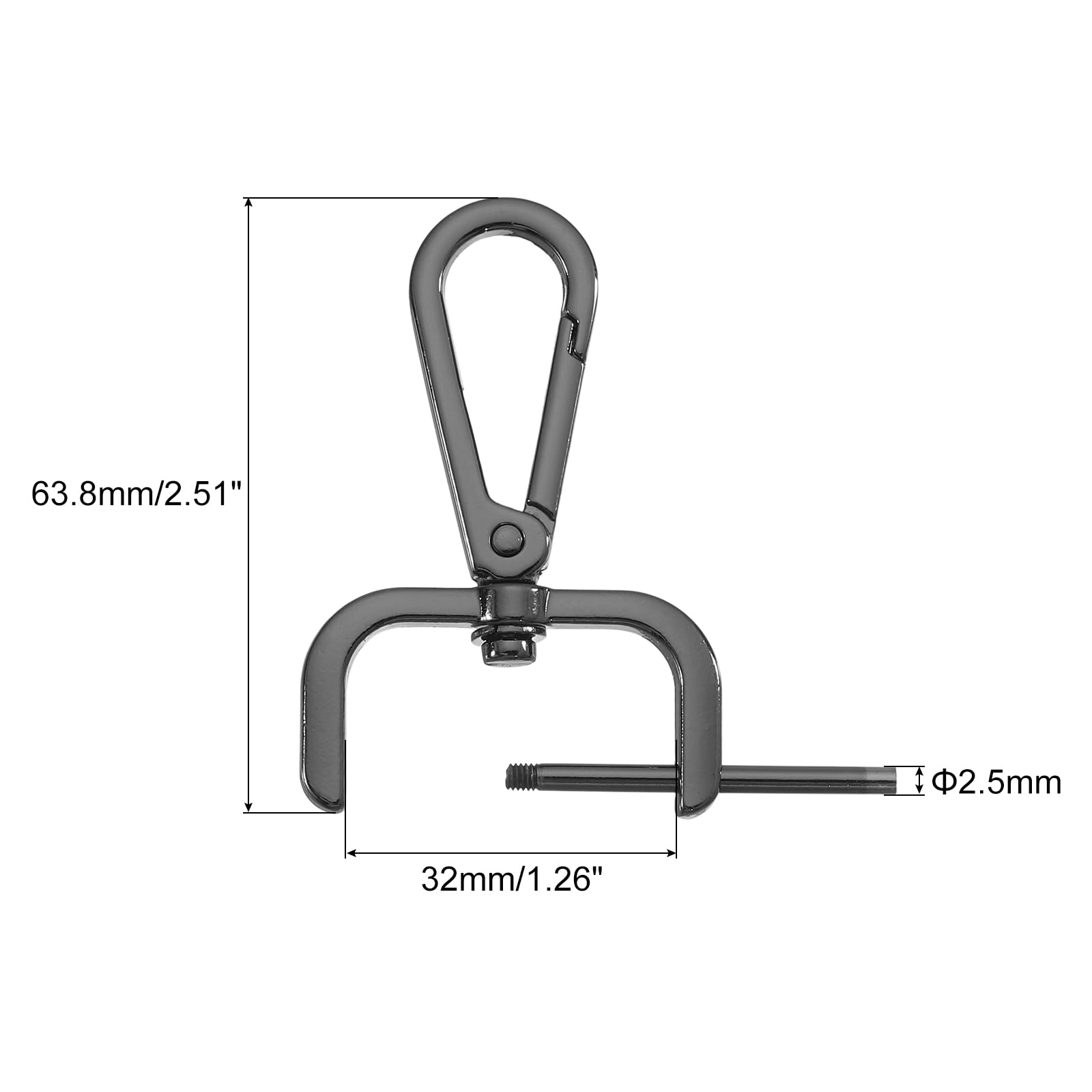 QUARKZMAN 4 szt. Obrotowe haczyki z karabińczykiem, 32 mm (1 cal) D-ring odpinany metalowy haczyk zatrzaskowy ze śrubokrętem do tworzenia toreb na klucze, czarny