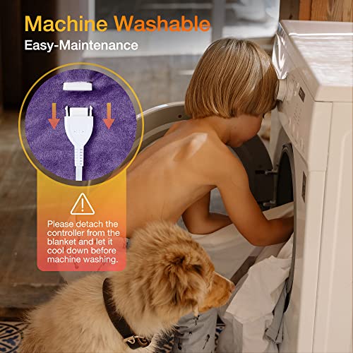 Woomer Electric Heated Throw Blanket, Soft Flannel Fast Heating Blanket With Multi-Color Option, Queen Size 84"X 90", 10 Heating Levels & 0.5-12H Auto Off, Over-Heat Protection #TOP5