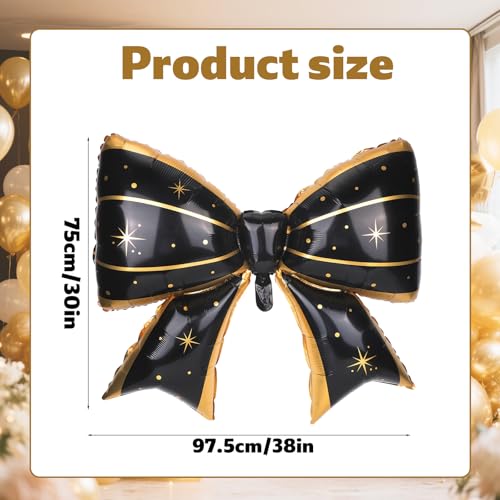 Image of 4Pcs Giant Bow Balloons, 97.5cm /38in Big Elegant Coquette Theme Balloons for Birthday Wedding Engagement & Party Large Decorations Bridal & Bachelorette Supplies (Star Dot Black)