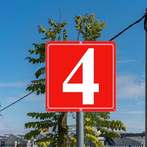 Image of Premium Aluminum Number Signs 4, Metal 12 inch X 12 inch Red Numbered Signs Outdoor for Parking Lots, Floor, Dock, Court, Aisle, Field, High Visibility, No Fade, Weather-resistant