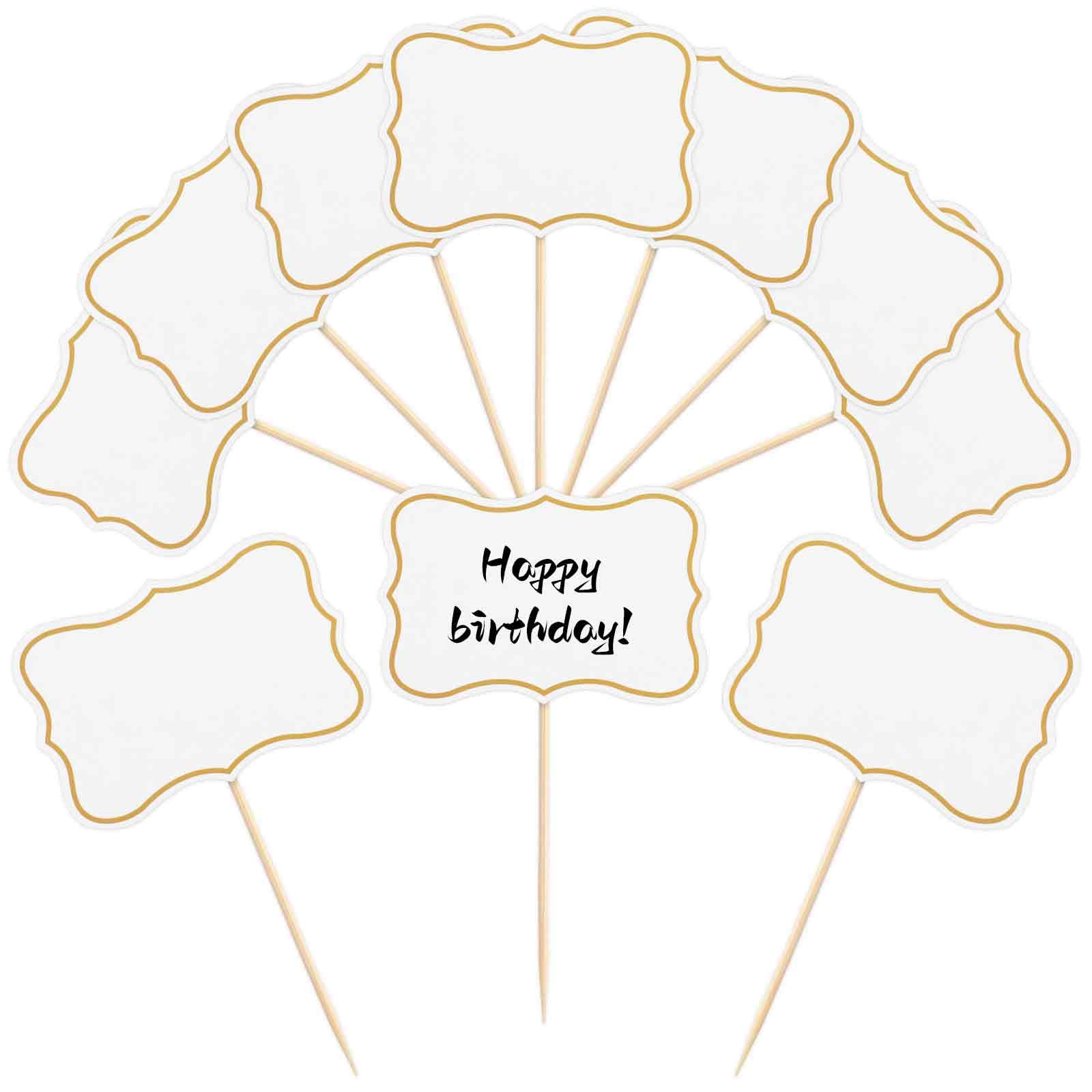 ZEYIYER 56PCS Cheese Markers, Food Labels for Party Buffet Food Signs Tags Charcuterie Labels, Happy Birthday Cake Toppers, Blank Toothpick Flags Cupcake Toppers Cheese Labels (White）