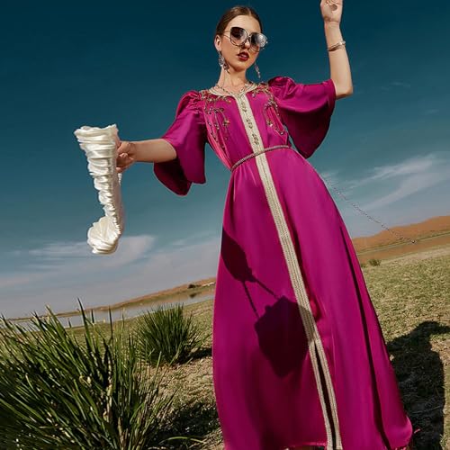 OBEEII Elegant Floral Embroidery Abaya Dress Kaftan Maxi Dress - Image 4