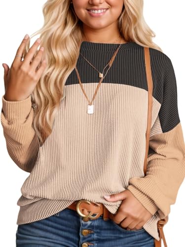 Image of DOLNINE Plus Size Tops for Women Long Sleeve Color Block Ribbed Knit Tunic