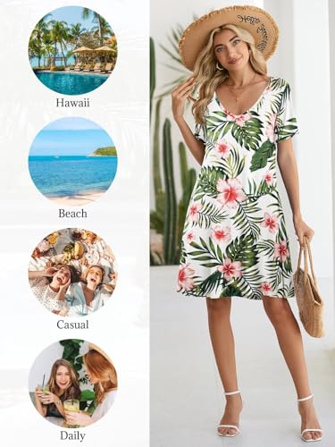 Image of BELAROI Women Casual Summer Dresses Loose Tshirt Beach Sundress V Neck Plus Size Swing Tunic Pockets