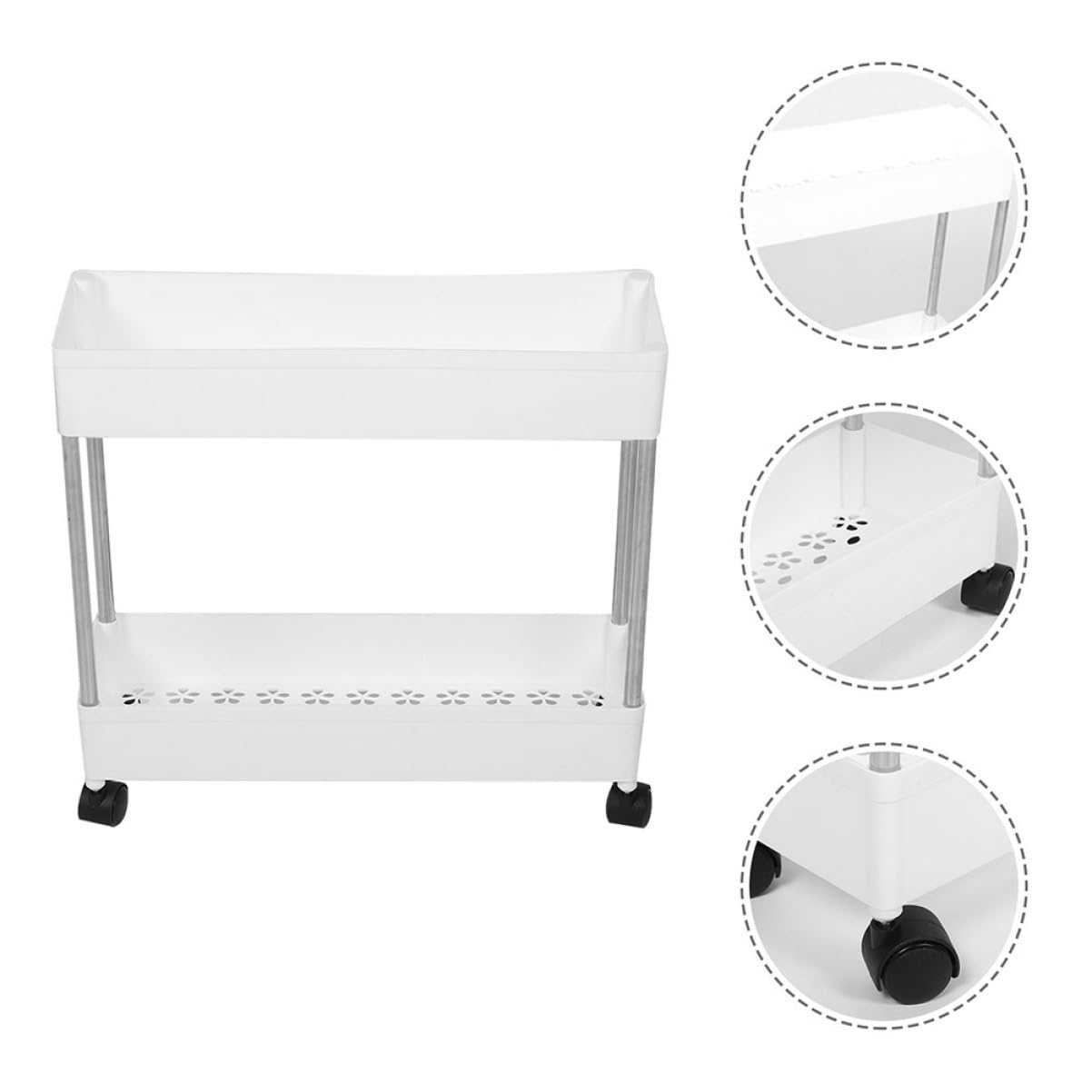 Carrello Portatutto a 3 Livelli Ruote, Struttura in Plastica e Ferro, Salvaspazio per Cucina e Bagno, Bianco