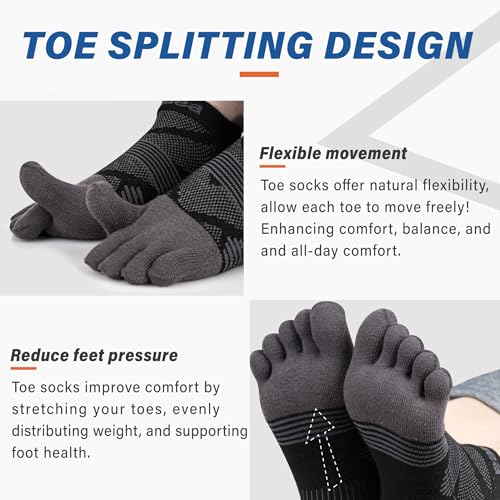 Hylaea Five-Toe Socks, Coolmax Ankle Athletic Running Socks, Moisture Wicking & Max Cushioning4