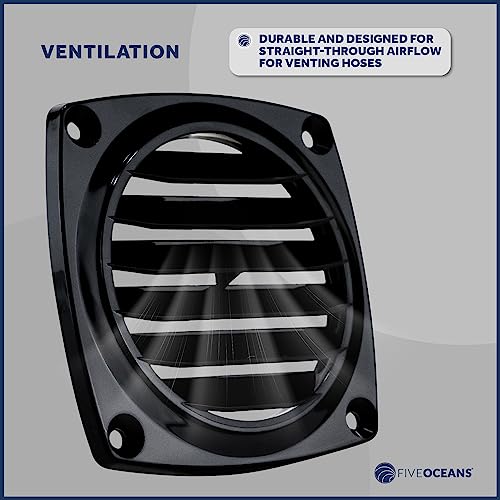 Five Oceans Fo1675-M2 Louvered Flush Hose Ventilators, Ventilation Area Of 3 Inches Diameter, Black, Reinforced Injection-Molded Abs Plastic, 6 Slots, 2-Pack #TOP3